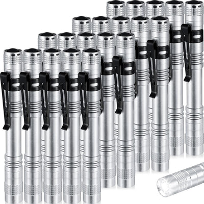 20 Linternas Mini LED para Bolígrafo con Clip Blanco Plateado