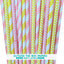 Pajitas papel rayas y cheurón rosa amarillo blanco 100uds