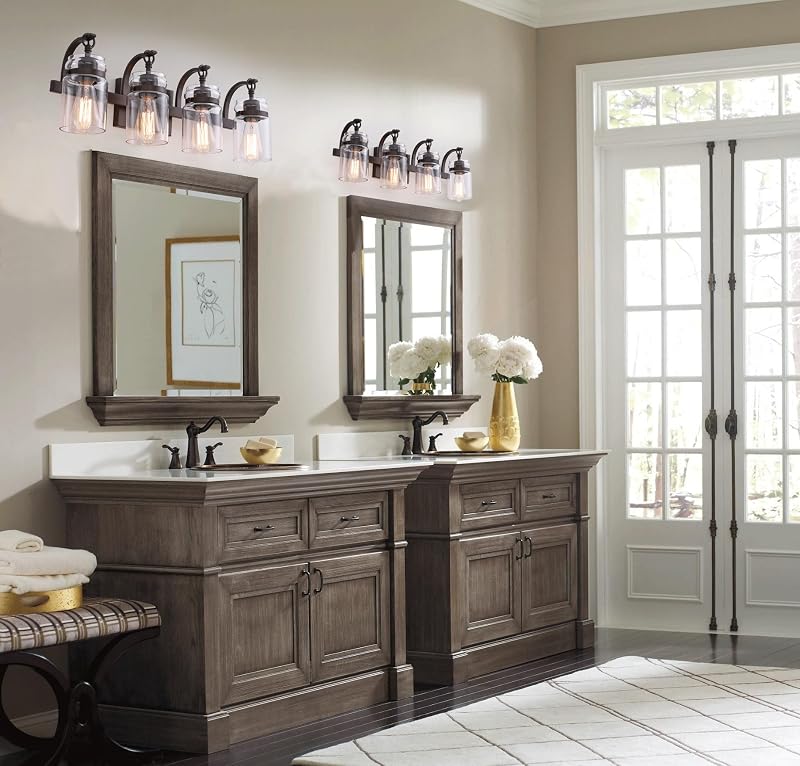 Lámpara baño 4 luces bronce cepillado vidrio