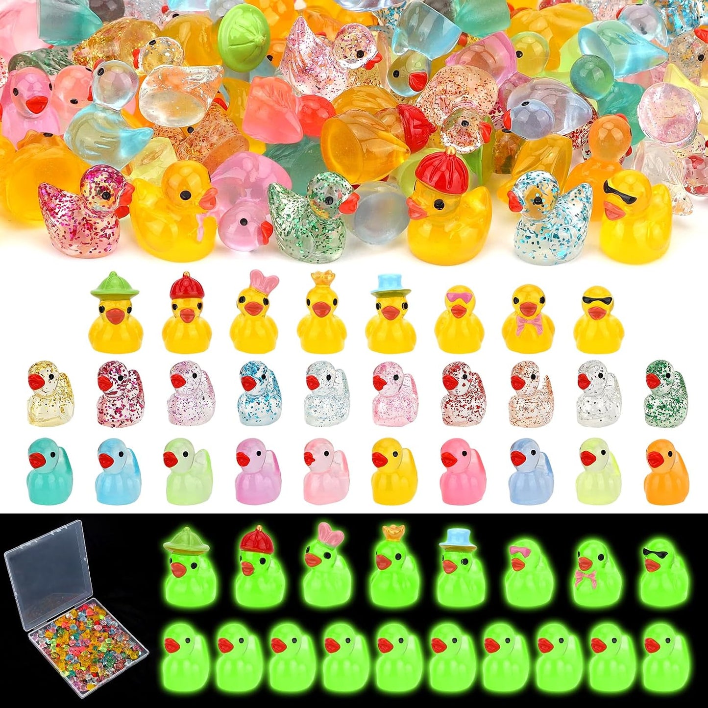 124 Mini Patos Resina Luminosos Decoración Jardín