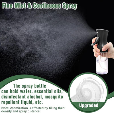 Botella spray cabello atomizador agua continuo 6.8oz Negro