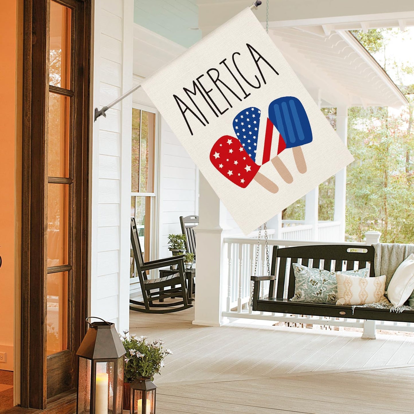 Bandera estrellas y rayas doble cara exterior 28"