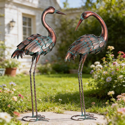 Estatuas grúa metal decoración jardín patio juego 2