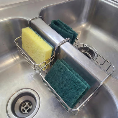 Paquete de 2 esponjas de acero inoxidable para fregadero de cocina con soporte