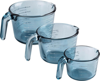 Tazas medidoras vidrio azul para cocinar y hornear