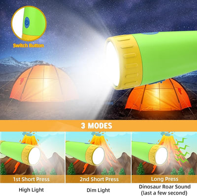 2 Linternas Recargables Dinosaurio Niños Campamento Halloween