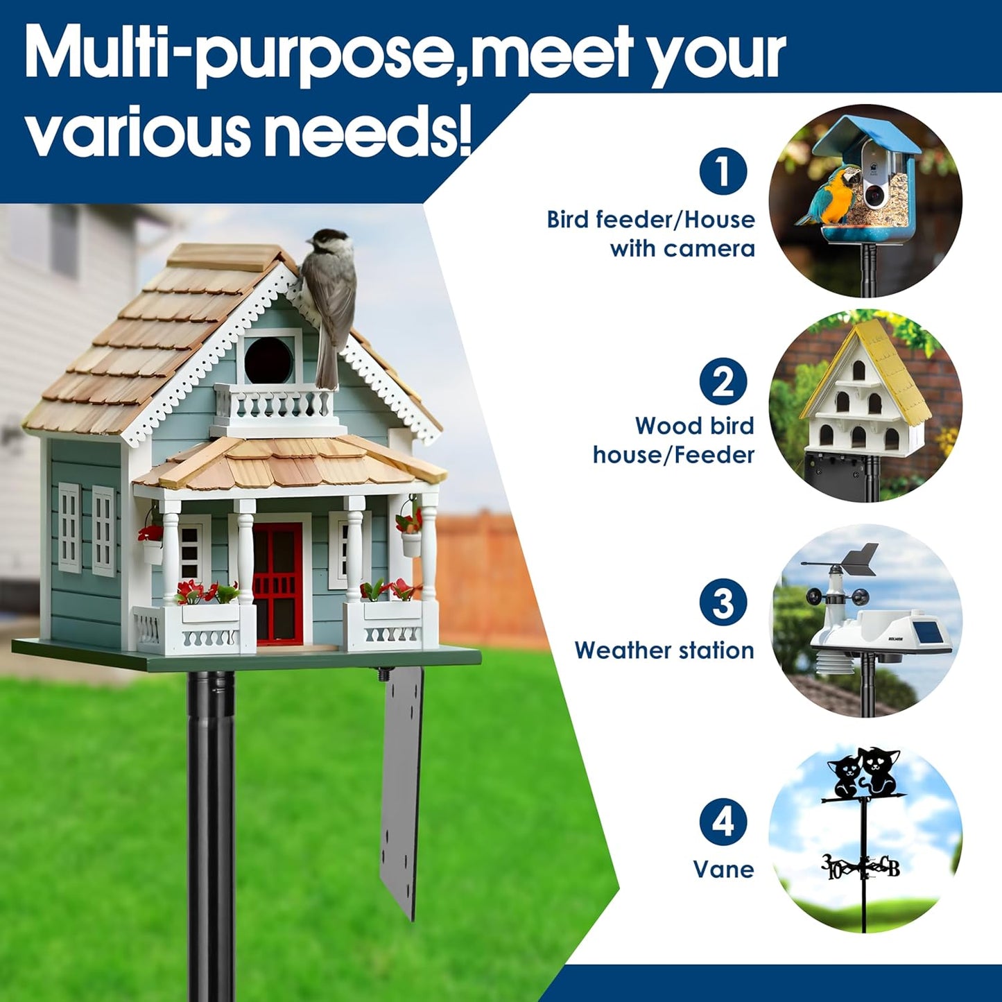 Kit 2 Postes Comedero Aves 109" Base 5 Puntas