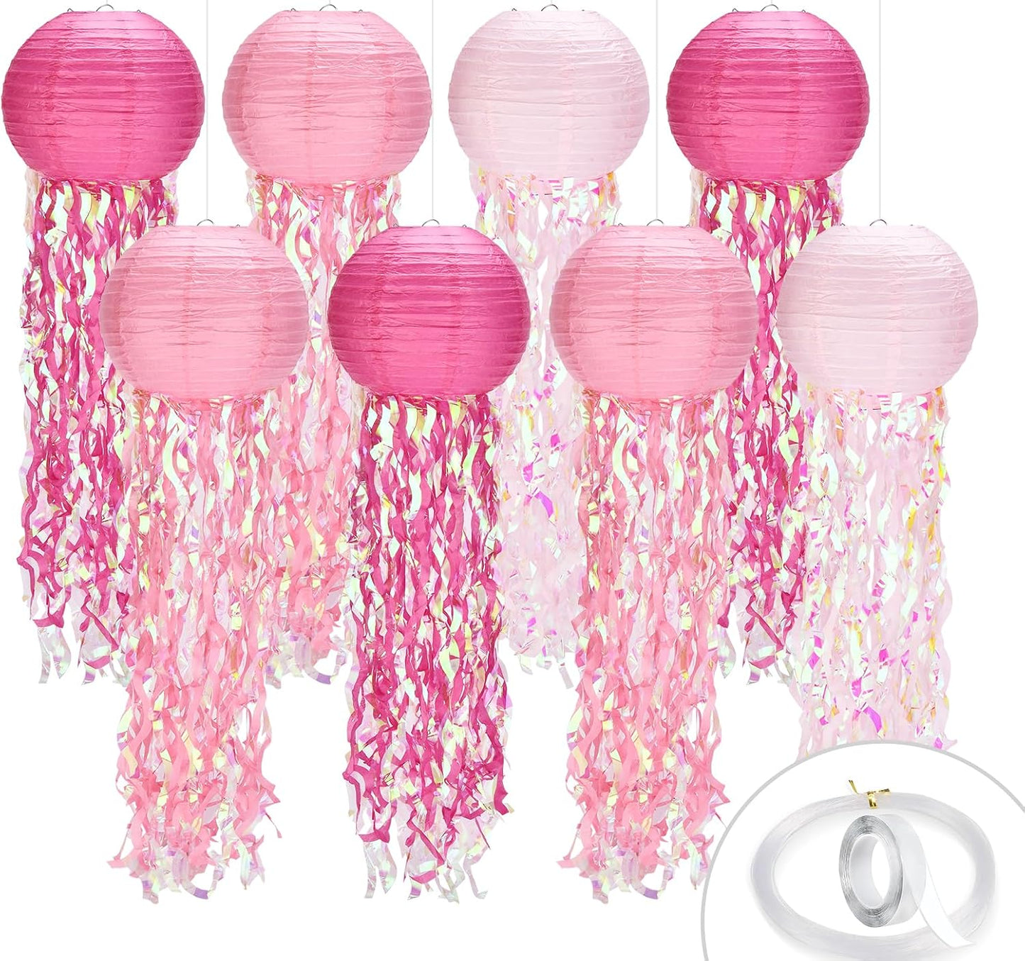 8 Farolitos Medusas Rosas Cinta Cuerda Decoración Fiesta Playa