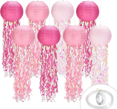 8 Farolitos Medusas Rosas Cinta Cuerda Decoración Fiesta Playa