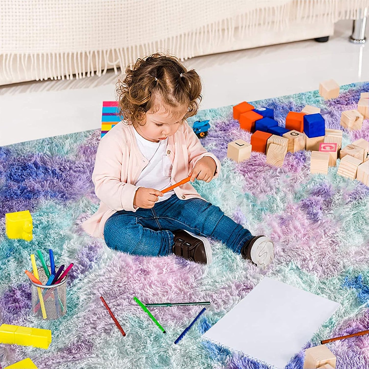 Alfombra peluda piel sintética estilo tie dye dormitorio sala