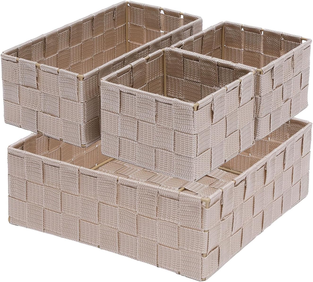 Cestas apilables tejidas con marco metal set 4 beige