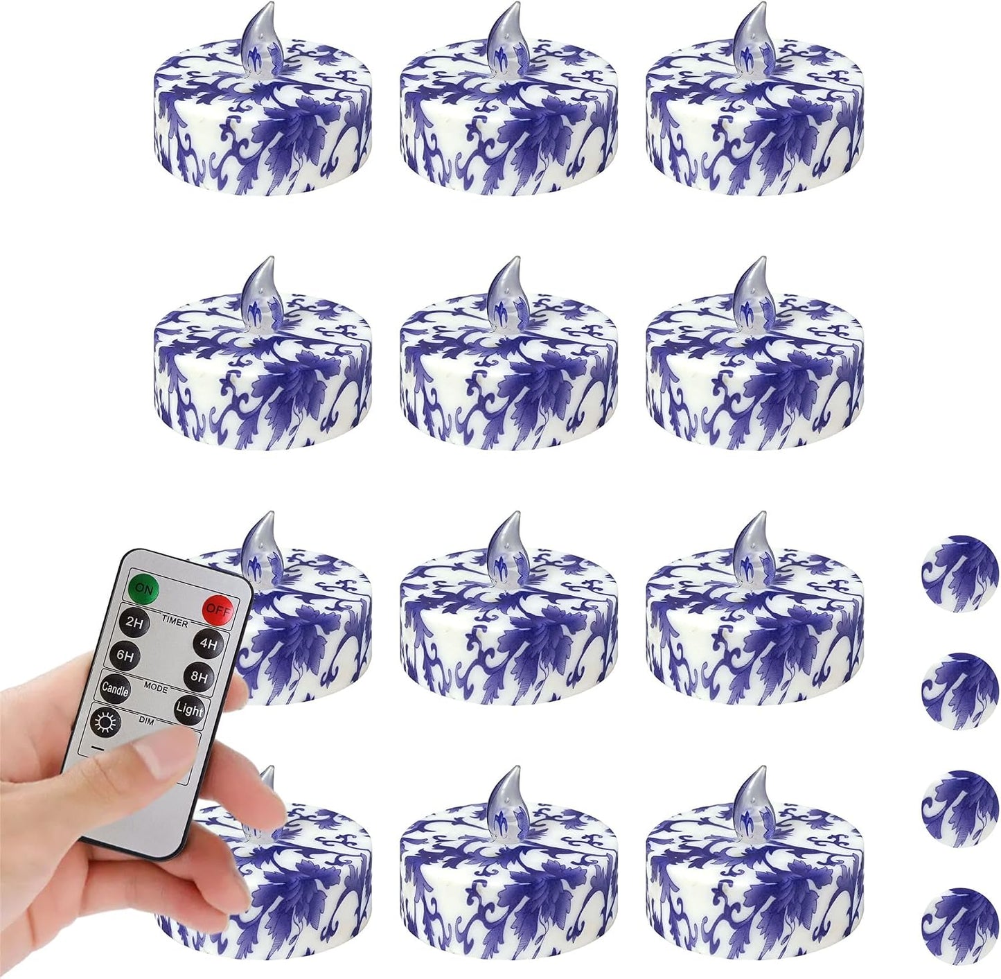 Set 12 Velas LED Azules y Blancas Sin Llama Control Remoto