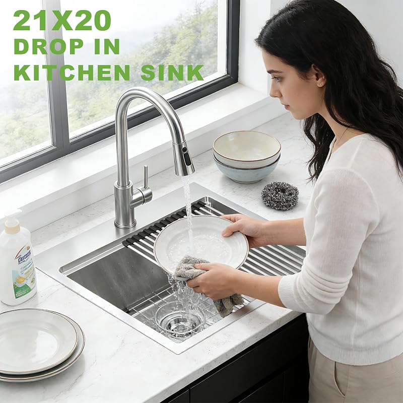 Fregadero barra cocina 21x20" acero inox cepillado plata