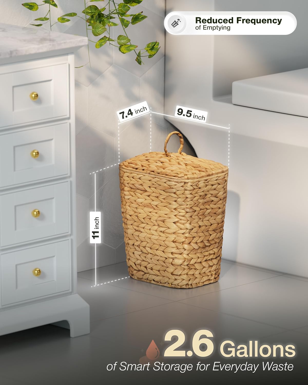 Papelera mimbre 2.6gal con tapa plástico remov.