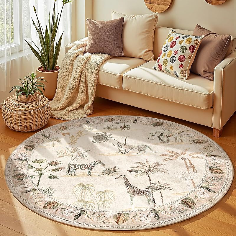 Alfombra redonda 5ft estampado selva antiderrap dormitorio