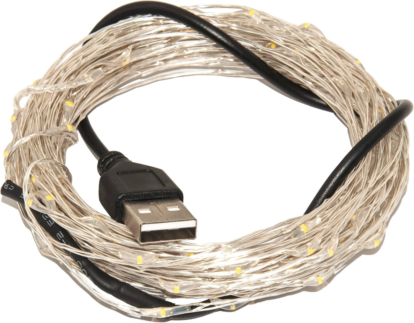 Guirnalda luces LED USB 100 bombillas 16" alambre plateado
