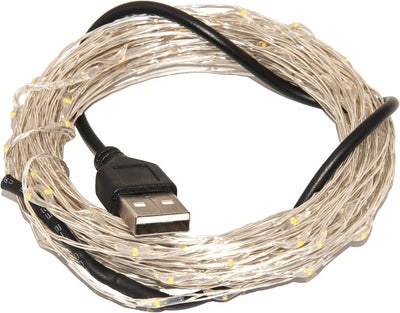 Guirnalda luces LED USB 100 bombillas 16" alambre plateado