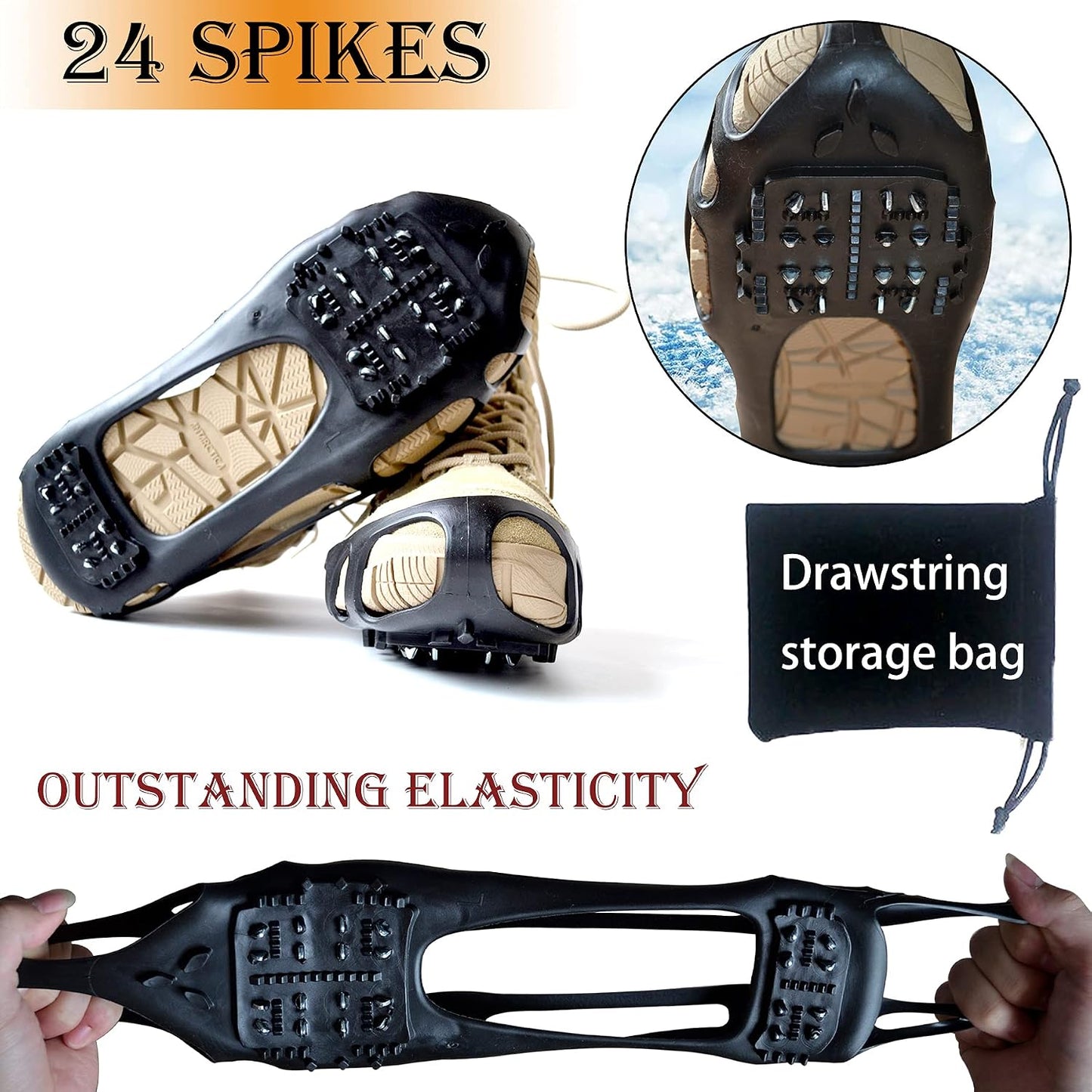 Crampones antideslizantes para zapatos y botas con 24 tachuelas