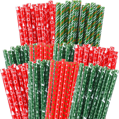 100 Pzas Pajitas Plástico Navidad 9pulg Reutilizables 4 Estilos
