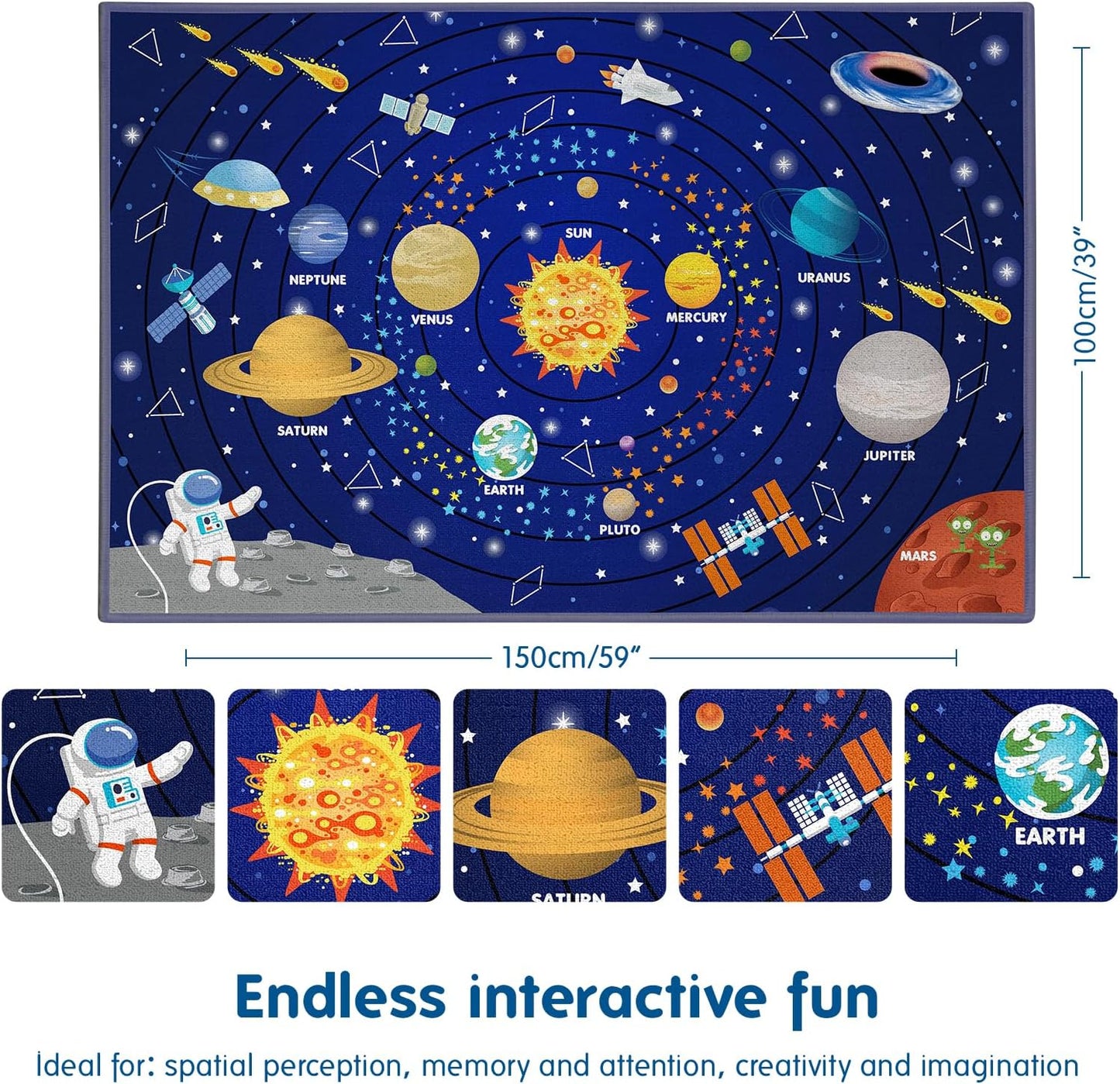 Alfombra espacial para niños 3'3"x4'11" antiderrap lavable