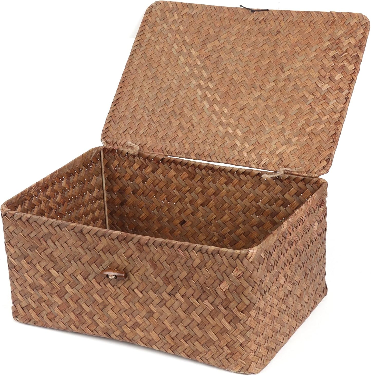 Cesta mimbre tapa organiz. escritorio hogar café grande