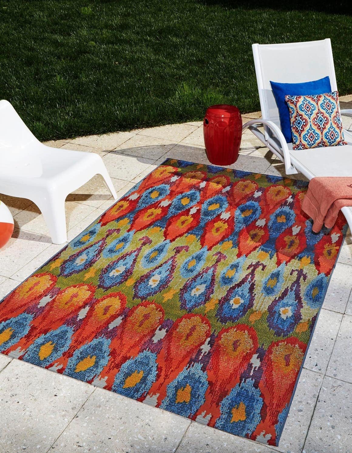 Alfombra rectangular ikat 10x14pulg multi/borgoña