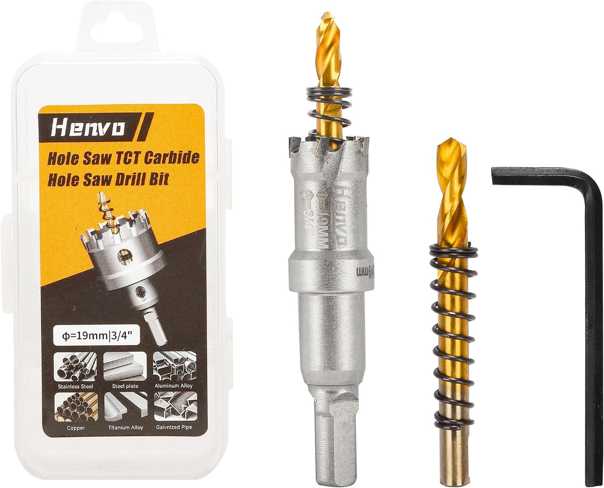 Sierra perforadora carburo 3/4pulg 2 brocas piloto corta metal