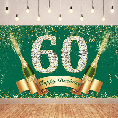 Cartel cumpleaños 60 60x3.6ft decoración oro verde