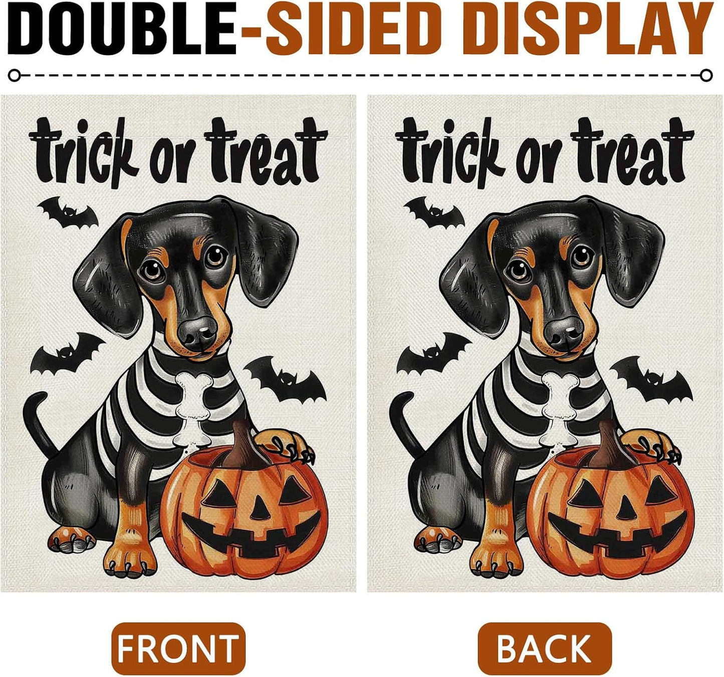 Bandera Halloween perro salchicha calavera decoración jardín