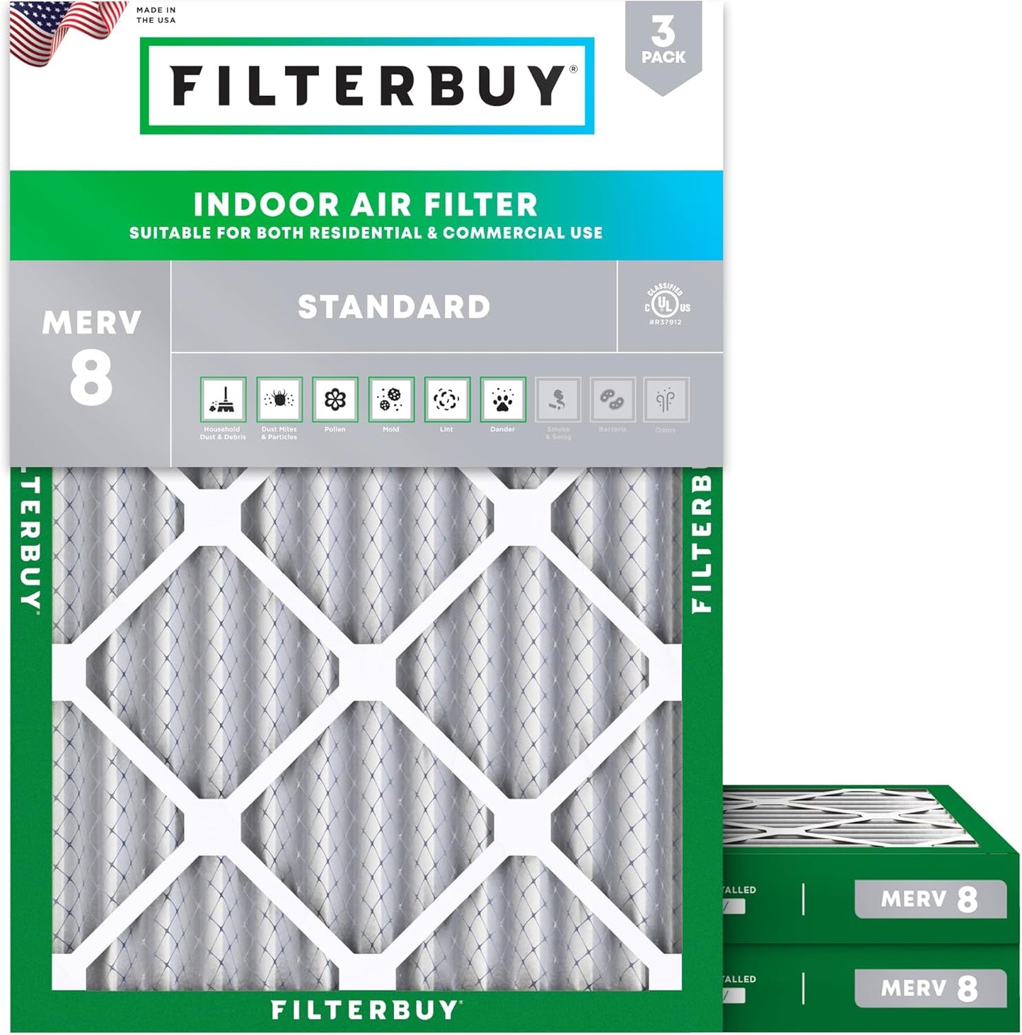 Filtro aire MERV 8 HVAC 18x25x2 pulg plisado pack 3