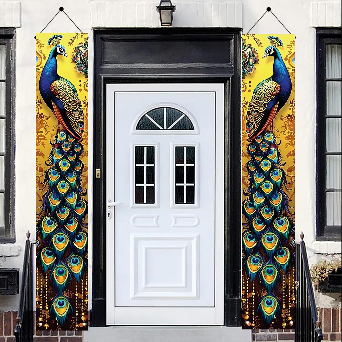 Pancarta pavo real dorado 71x12" decoración puerta entrada