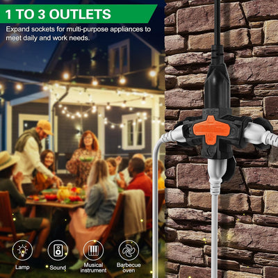 Adaptador pared 3 tomas ETL negro resistente intemperie