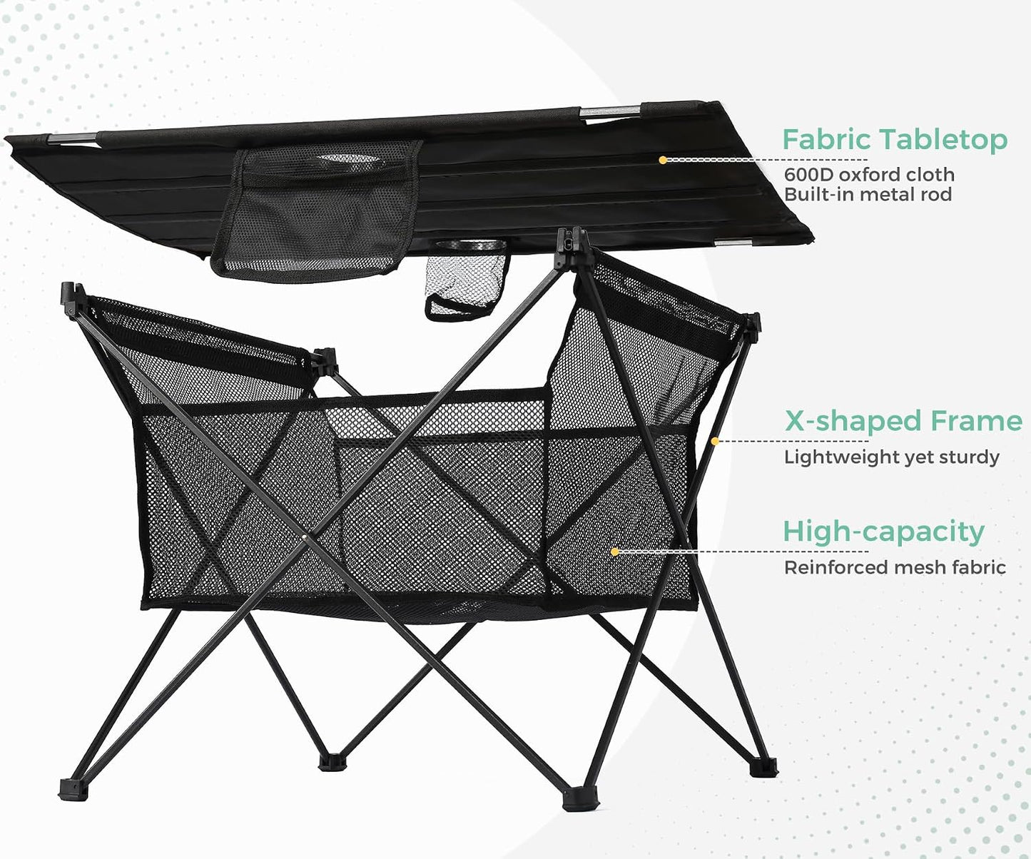 Mesa camping plegable con portavasos 29.2"