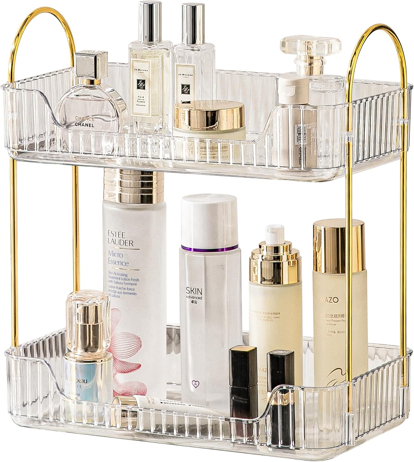 Organiz. encimera baño 2 niveles con bandeja maquillaje