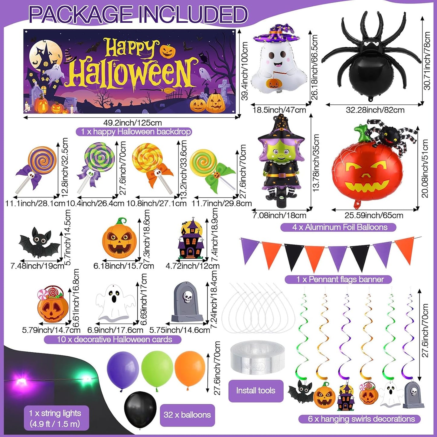 Kit decoración Halloween coche globos luces arco puerta