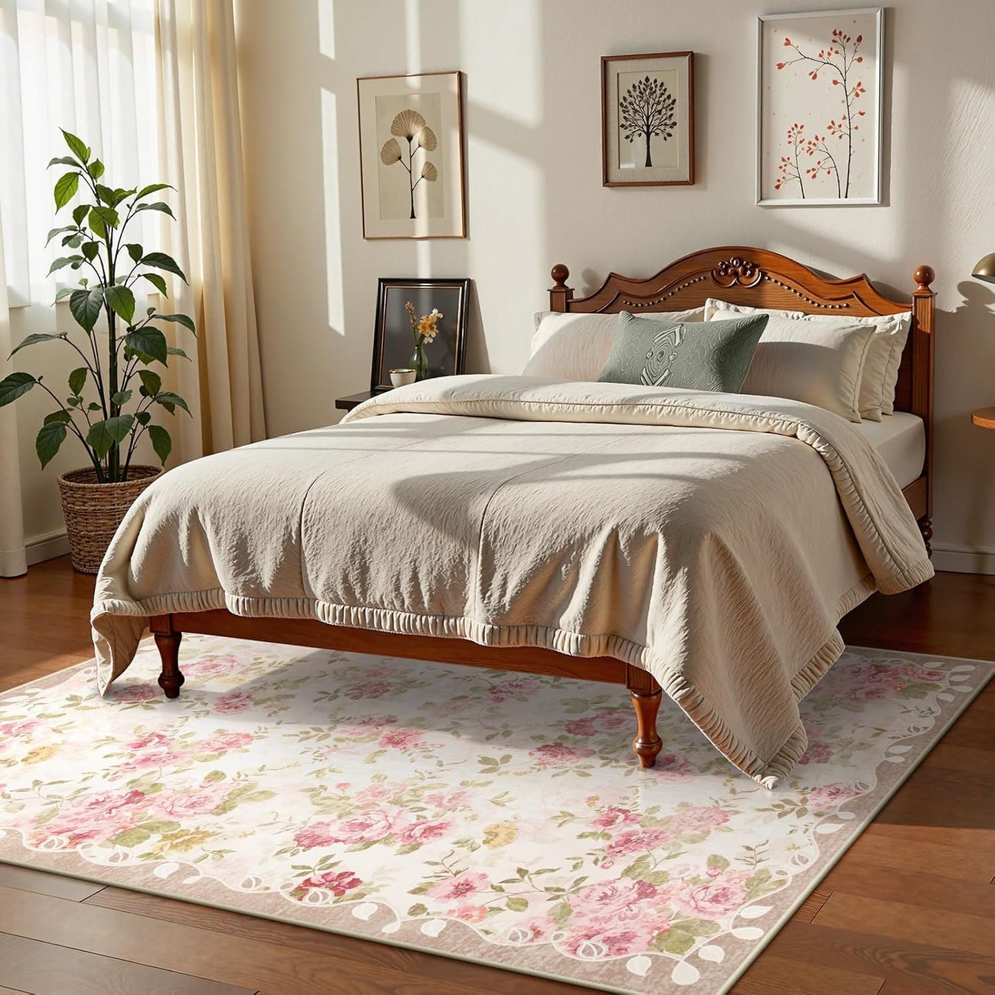 Alfombras florales lavables 5x7 estilo bohemio