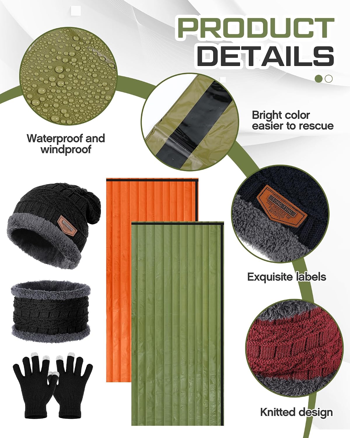 Saco dormir emergencia con gorro guantes impermeable camping