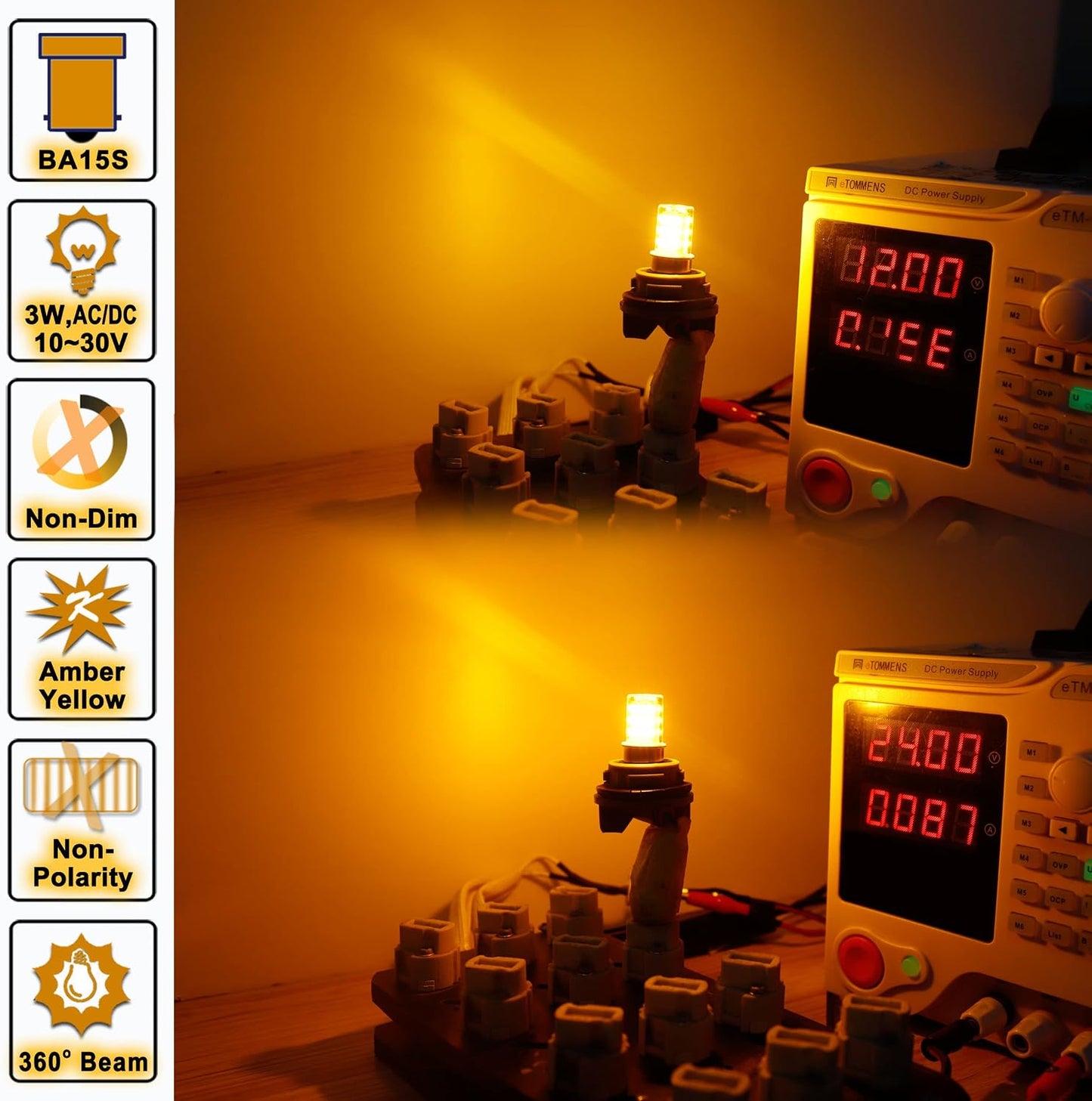Bombilla LED 12V BA15S color ámbar para intermitente coche