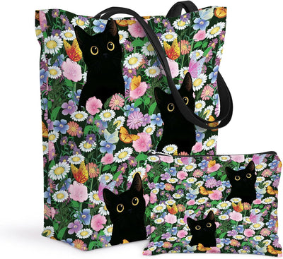 2 Pzas Bolsa Lona Estampada Reutilizable con Cremallera para Mujer