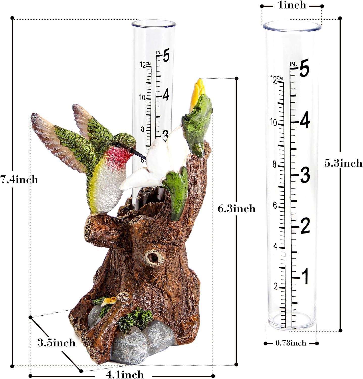 Estatua colibrí resina medidor lluvia 5" decoración