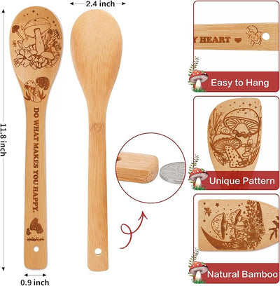 Cucharas bambú decoración hongos soporte utensilios cocina