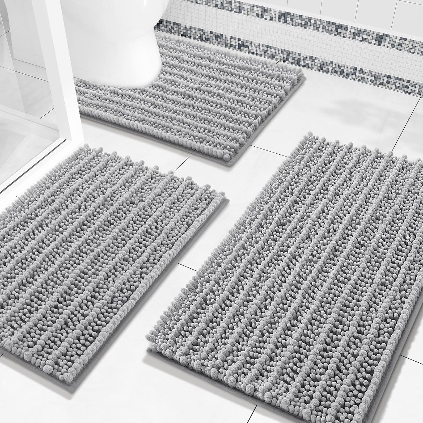 Set 3 Alfombras Baño Chenilla Antideslizantes Absorbentes