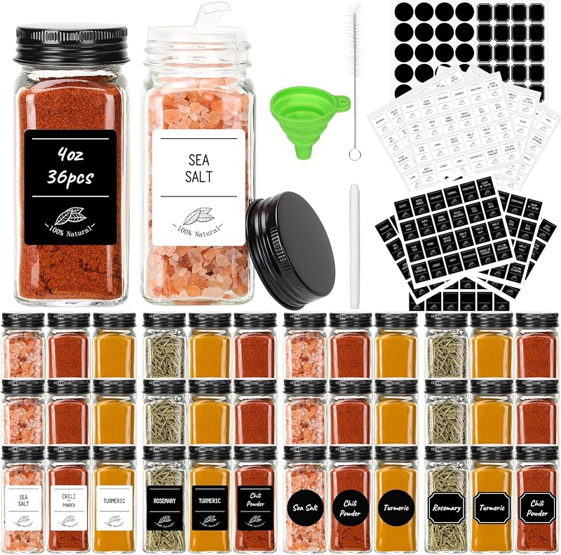 Pack 36 Tarros Vidrio 4oz Especias Tapas Metal Negro