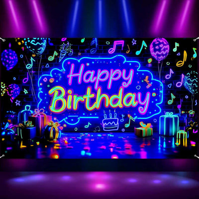 Pancarta neón cumpleaños con luz negra reactiva
