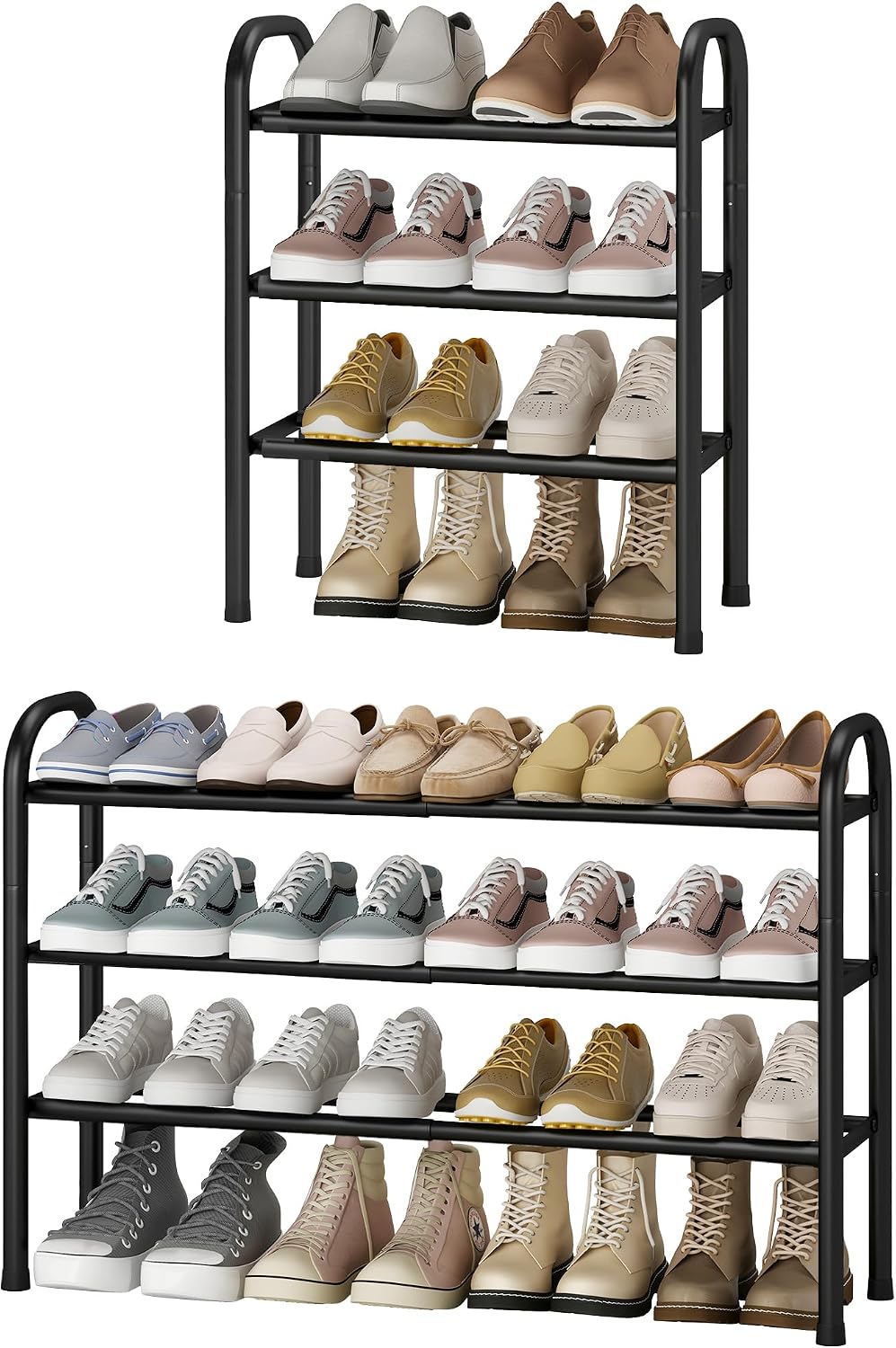 Zapatero metal 3 niveles ajustable color negro entrada