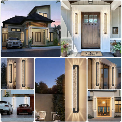 Luz LED exterior 15.7pulg cristal burbujas puerta negro