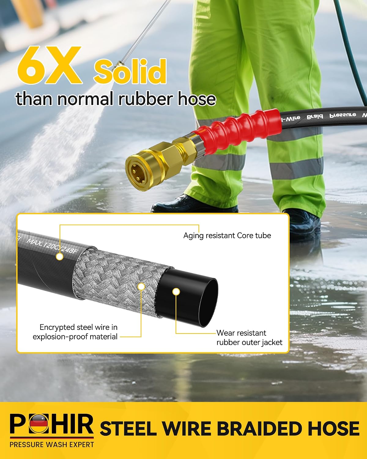Manguera lavado 50ft 4500PSI acero trenzado con adaptadores