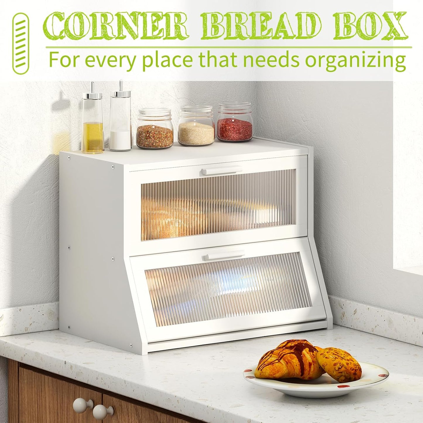 Panera doble capa bambú encimera cocina contenedor pan