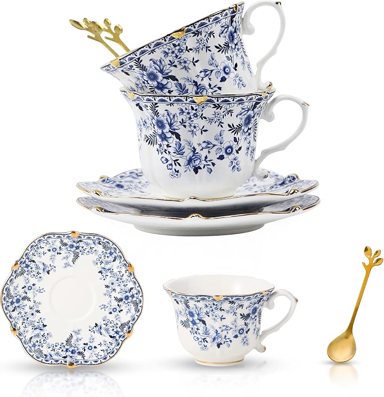 Set 6 Tazas Té y Platillos Porcelana China Vintage