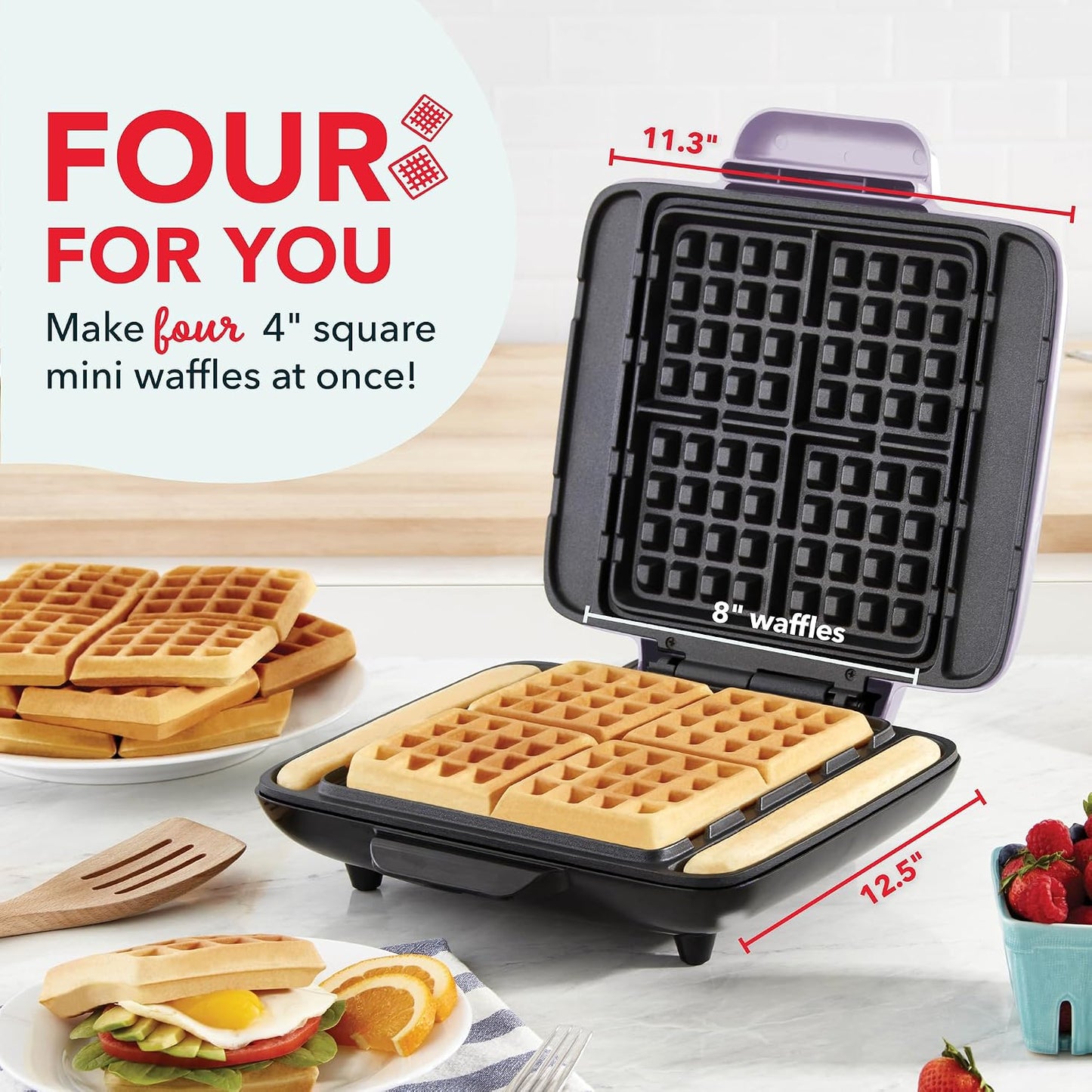 Máquina Waffles 4 Moldes Antiadherente Calentamiento Rápido